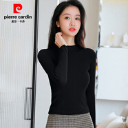 皮爾卡丹（pierre cardin）半高領(lǐng)打底衫女內(nèi)搭修身薄款秋冬新款女裝針織上衣小個(gè)子短款毛衣 黑色 【半高領(lǐng)】 S 建議90斤以下穿
