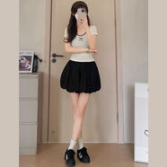吻過松緊腰蓬蓬花苞裙半身裙女時尚減齡高腰顯瘦甜美日式風(fēng)黑色短褲子 黑色 【有口袋 花苞裙褲】 XL 【建議125-140斤】