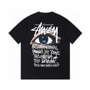 斯圖西（stussy）潮流美式斯圖眼睛爆款印花夏季男女寬松圖西圓領(lǐng)男女情侶T恤上衣 黑色 2XL