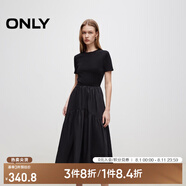 ONLY2025春季新款優(yōu)雅氣質(zhì)純色拼接短袖長裙連衣裙女|125107024 H1Z 黑色 XS