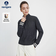 Navigare意大利小帆船女士全羊毛通勤毛衣半開領(lǐng)針織衫2334044501 灰 S 