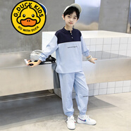 G.DUCKKIDS品牌童裝男童秋季套裝兒童秋裝長袖T恤長褲兩件套男孩衣服春秋款 藍(lán)色 170