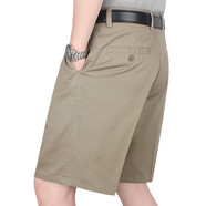 玖牧王九牧王旗下寬松雙褶純棉水洗西裝短褲中老年男士大碼五分褲爸爸夏 卡其 33 腰圍2尺6