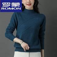 羅蒙（ROMON）2023年新款羊毛衫女秋冬短款針織打底衫寬松套頭半高領(lǐng)加厚毛衣女 深藍(lán)色 4XL