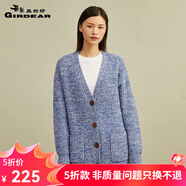 哥弟真的好（GIRDEAR）女裝寬松粗棒花紗羊毛針織開衫女A400545 藍(lán) M (3碼)