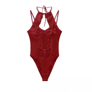 性感情趣內衣純欲風(fēng)連體衣包臀裙牛仔短褲制服套裝睡衣女1739 紅色連體衣 均碼【80-120斤】