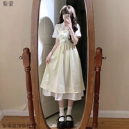 紫蒙連衣裙夏季法式2025新款學(xué)生少女小個(gè)子長(zhǎng)裙女生衣服潮流夏天裙子 假兩件淺黃色連衣裙 均碼 (可備注碼數(shù))