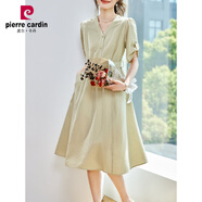 皮爾卡丹（pierre cardin）法式v領(lǐng)短袖連衣裙女夏季2025新款氣質(zhì)顯瘦裙子百搭系帶 淺綠色 L 110-120斤