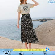 三彩2025夏季新款碎花半身裙高腰開叉雪紡A字裙浪漫長(zhǎng)裙清新M