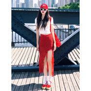 佐敘紅色不規則碎花半身裙女夏季2025新款甜美小個(gè)子高腰開(kāi)叉中長(cháng)款裙 紅色 M （105-120斤）