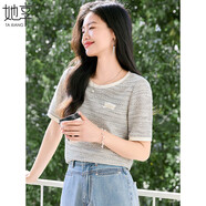她享短袖T恤女圓領(lǐng)小香風(fēng)正肩上衣小衫百搭設計感短袖打底衫女T52T029