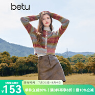 百圖betu女裝冬季新款毛衣圓領(lǐng)減齡彩色紗線保暖毛衫女2411X13 彩條紋 S
