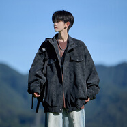 Shelley Jones美式復古pu皮衣外套男士秋季新款寬松潮流高級感痞帥夾克上衣服裝 黑色 XL [建議125-135斤]