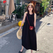 皮爾卡丹法式小個(gè)子茶歇連衣裙女2025夏季新款設(shè)計(jì)感高腰顯瘦氣質(zhì)無(wú)袖長(zhǎng)裙 黑色 S