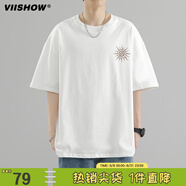 viishow短袖男夏季潮流寬松上衣服五分半袖男透氣涼感體恤T恤男   白色 3XL