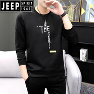 JEEP SPIRIT長(cháng)袖T恤2025新款打底衫潮秋衣男上衣秋夏季春秋薄款衛衣內搭衣服 K55黑色 長(cháng)袖 XL 建議120-135斤