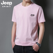吉普（JEEP）美國正品短袖t恤男寬松夏季透氣圓領(lǐng)青年透氣舒適簡約純色體恤衫 官方旗艦淺粉色 S 80-115