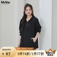 MsShe【新氧棉連帽衛(wèi)衣】大碼女裝春裝胖mm針織寬松女上衣 黑色現(xiàn)貨 4XL