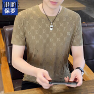 MR.DE豪爵保羅夏季T恤提花冰絲涼感男士圓領(lǐng)薄款休閑862150 卡其 XL 建議120-140斤