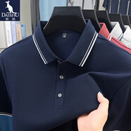 袋鼠純棉短袖t恤男翻領(lǐng)純色polo衫夏季絲光棉休閑百搭透氣半袖上衣男 藏青色 4XL /190