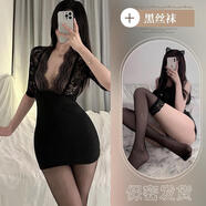 姬欲晴趣黑色辣妹連衣裙女包臀緊身性感御姐裙子修身套裝新款純欲短裙 黑色包臀裙+黑絲襪 福利促銷