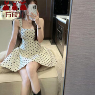 萬(wàn)欣兒法式波點(diǎn)吊帶連衣裙女辣妹收腰顯瘦氣質(zhì)A字短裙夏季新款蓬蓬裙子 波點(diǎn)綁帶 L 建議105-115斤