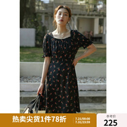 獨(dú)束大碼女裝抽繩設(shè)計(jì)碎花連衣裙女夏季新款胖mm法式茶歇裙 短款 XL