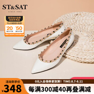 St&Sat星期六2025春季新款單鞋爆款溫柔風(fēng)尖頭四季款鉚釘簡(jiǎn)約女鞋 米白色 37 235mm