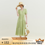 范思藍(lán)恩23FS12618設(shè)計(jì)感溫柔風(fēng)茶歇裙女夏新款顯瘦連衣裙子 新葉綠 L
