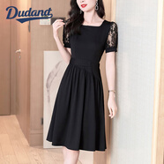 Dudant奢侈高檔品牌連衣裙女2025新款氣質(zhì)黑色高端遮肚精致感赫本風(fēng)裙子 黑色 S 建議85-95斤