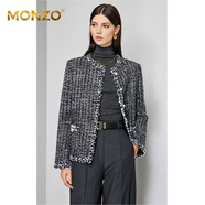 MONZO國際高端品牌編織純粹香奢肌理優(yōu)雅圓領(lǐng)小香風(fēng)短款外套半身裙套 羅納河星夜-外套 XL