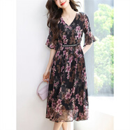 棉致杭州高端桑蠶絲連衣裙女夏季2025新款國際大牌輕奢碎花真絲裙子 花色 L