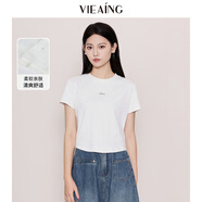 薇迎 VIEA.ING商場同款白色T恤女2025夏新款正肩百搭短袖圓領(lǐng)上衣 白色 M