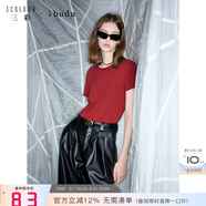 IBUDU2025春季新款純色圓領T恤正肩短袖上衣套頭衫簡約女 磚紅色 S 155/80A
