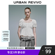 UR2025夏季新款女裝拼接蕾絲打攬設計短袖罩衫襯衫UYY250032 本白 (面料微透) M