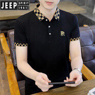 JEEP SPIRIT吉普純棉親膚柔軟短袖t恤男夏季新款中青年寬松翻領(lǐng)潮流POLO.衫 TX1108黑色 M (90-105斤)