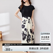尚都比拉短袖t恤印花半裙套裝時尚洋氣兩件套氣質(zhì)型夏季女裝 黑配花色 S 