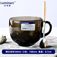 樂美雅進(jìn)口鋼化玻璃杯牛奶杯早餐杯琥珀色玻璃水杯酒杯茶杯微波爐 暮光珍寶+木柄勺