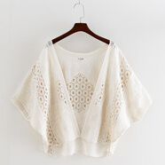 浮夏蝙蝠袖t恤女純棉春夏披肩蕾絲衫度假防曬衣鏤空薄款上衣短款開(kāi)衫 杏色 均碼 【收藏/優(yōu)先發(fā)貨】