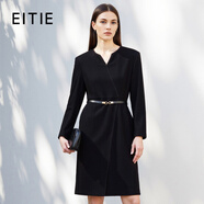 愛特愛（EITIE）通勤OL百搭顯瘦V領(lǐng)女裙收腰正式感毛呢連衣裙秋冬新款7607301 極簡(jiǎn)黑20 M 160