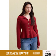 獨(dú)束大碼女裝針織衫V領(lǐng)紅色毛衣女2024冬大碼胖mm泡泡袖收腰上衣 復(fù)古紅 XL (尺碼：3)