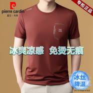 皮爾卡丹（pierre cardin）2025夏季男款冰絲速干印花短袖T恤圓領百搭體恤寬松透氣冰感上衣 紅色 M 推薦【95-115斤】