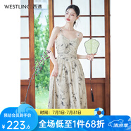 西遇新中式國風(fēng)連衣裙女2024年夏季新款高級(jí)感顯瘦抹胸吊帶裙子 綠色 S