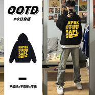 文頗100%純棉面料美式潮街頭風(fēng)字母印花連帽衛(wèi)衣男女情侶秋冬款加絨加 連帽-黑薄款 S 建議85-95斤