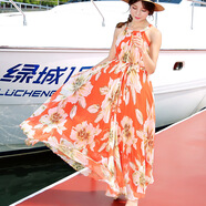 吊帶連衣裙無(wú)袖露肩雪紡碎花歐美小清新裙子女裝2025夏女掛脖 吊帶橙百合 L 裙長(zhǎng)135 身高175以上