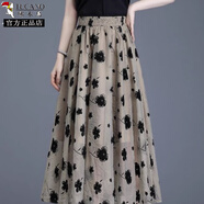 啄木鳥(niǎo)網(wǎng)紗裙半身裙中長(cháng)款夏季薄款高腰百褶裙顯瘦洋氣跳舞大擺a字裙子 奶茶色 L 建議100-110斤