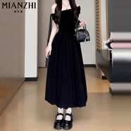 棉致法式紅色一字肩連衣裙女夏季2025新款漂亮溫柔風(fēng)蓬蓬花苞長(cháng)裙 755黑色長(cháng)款【高品質(zhì)35.5】 L 110-125斤