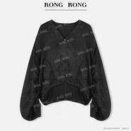 溶溶【星光夜】RONGRONG 100醋酸V領(lǐng)微皺弧度分割下擺外套C-S2107 黑色(建議手洗) 3636/S100斤內(nèi)溶溶尺碼 均碼