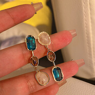 ins新中式仿耳環(huán)女復古氣質(zhì)耳釘S925銀針個(gè)性耳飾 不規則彩色寶石耳釘