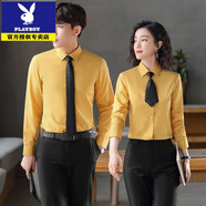 花花公子（PLAYBOY）男女同款職業(yè)襯衣長袖銀行4S店教師工作服正裝短袖襯衫定制繡logo 黃色 XL (女士)